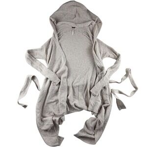 Free People Hooded Cardigan Robe Womens XS Beige Knit Belted top OB437887 0205